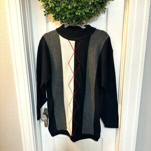 Jessica Scott Vintage Black, Gray, White, Red Women's Sweater-Size Small